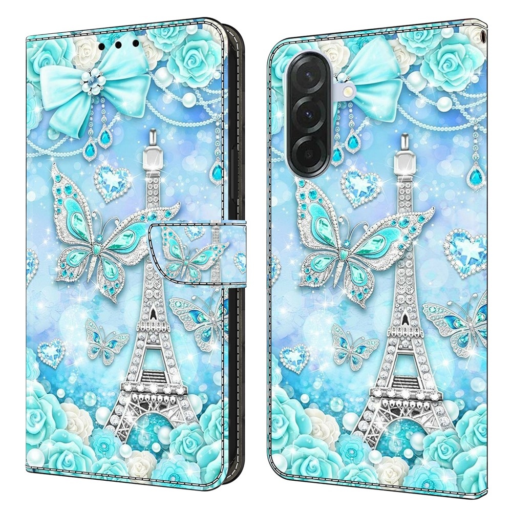 Divatos könyv tok Samsung Galaxy A16 4G/5G készülékhez - Eiffel-torony és pillangók