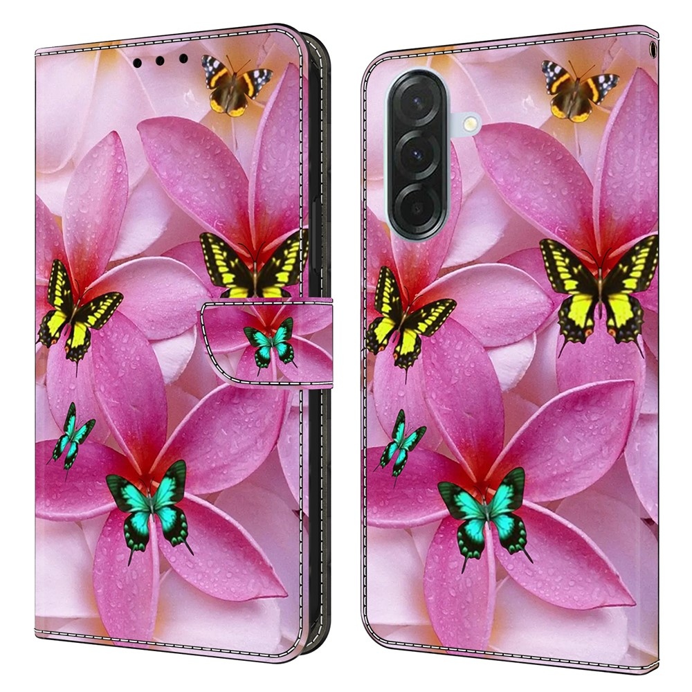 Divatos könyv tok Samsung Galaxy A16 4G/5G készülékhez - pillangók és rózsaszín virágok