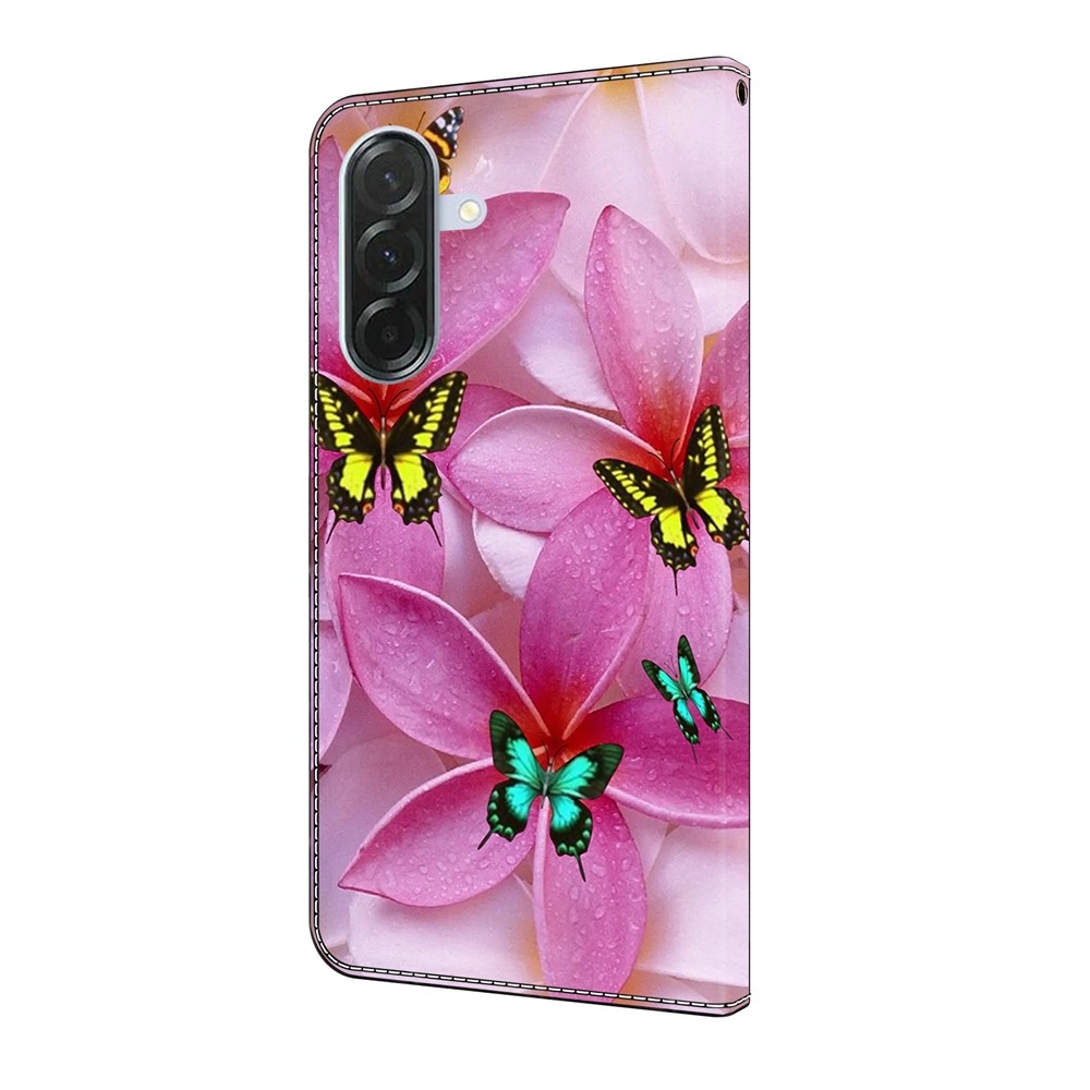 Divatos könyv tok Samsung Galaxy A16 4G/5G készülékhez - pillangók és rózsaszín virágok