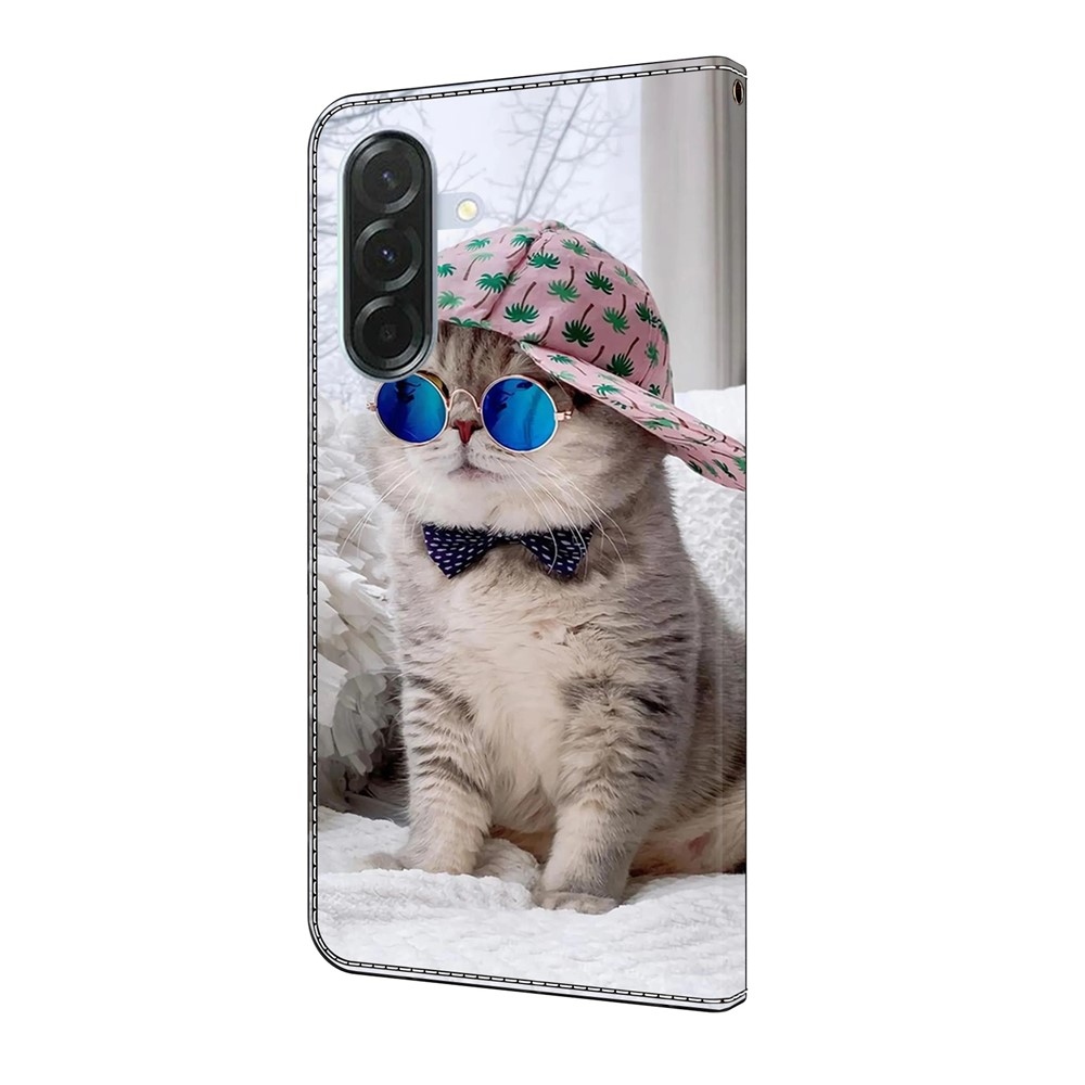 Divatos könyvtáska Samsung Galaxy A36 5G - macska a sapkában