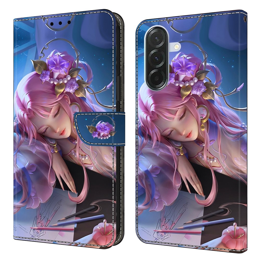 Divatos könyvtáska Samsung Galaxy A36 5G - alvó lányhoz