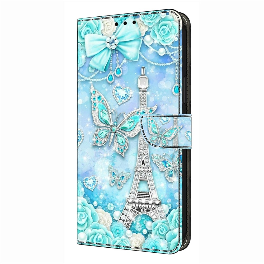 Divatos könyvtáska Samsung Galaxy A37 5G - Eiffel-torony és pillangók