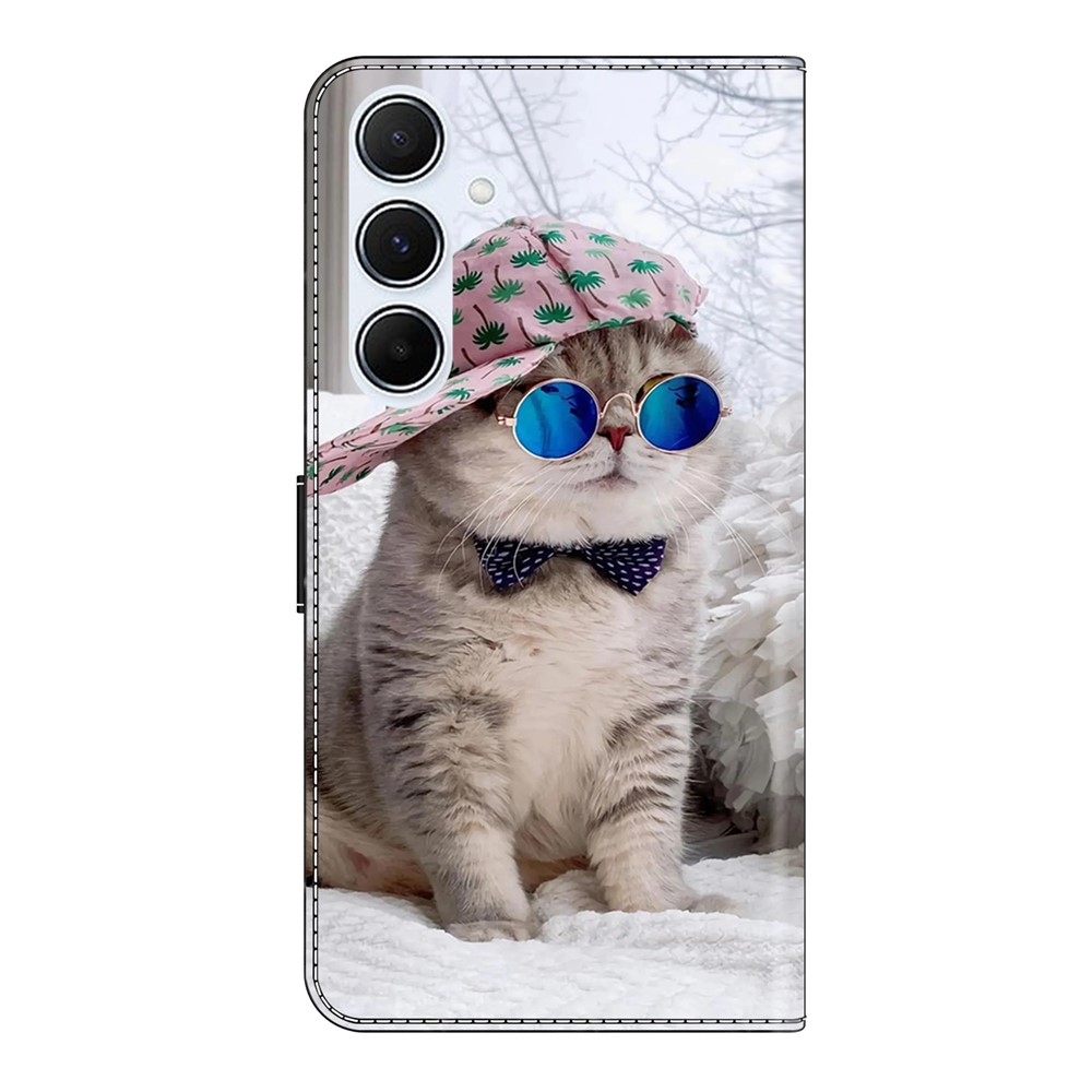 Divatos könyvtáska Samsung Galaxy A56 5G - macska a sapkában