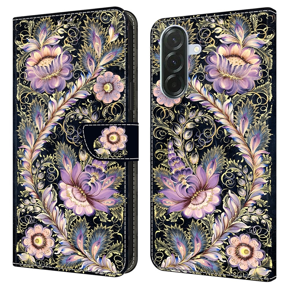 Divatos könyvtáska Samsung Galaxy A57 5G - virágokhoz