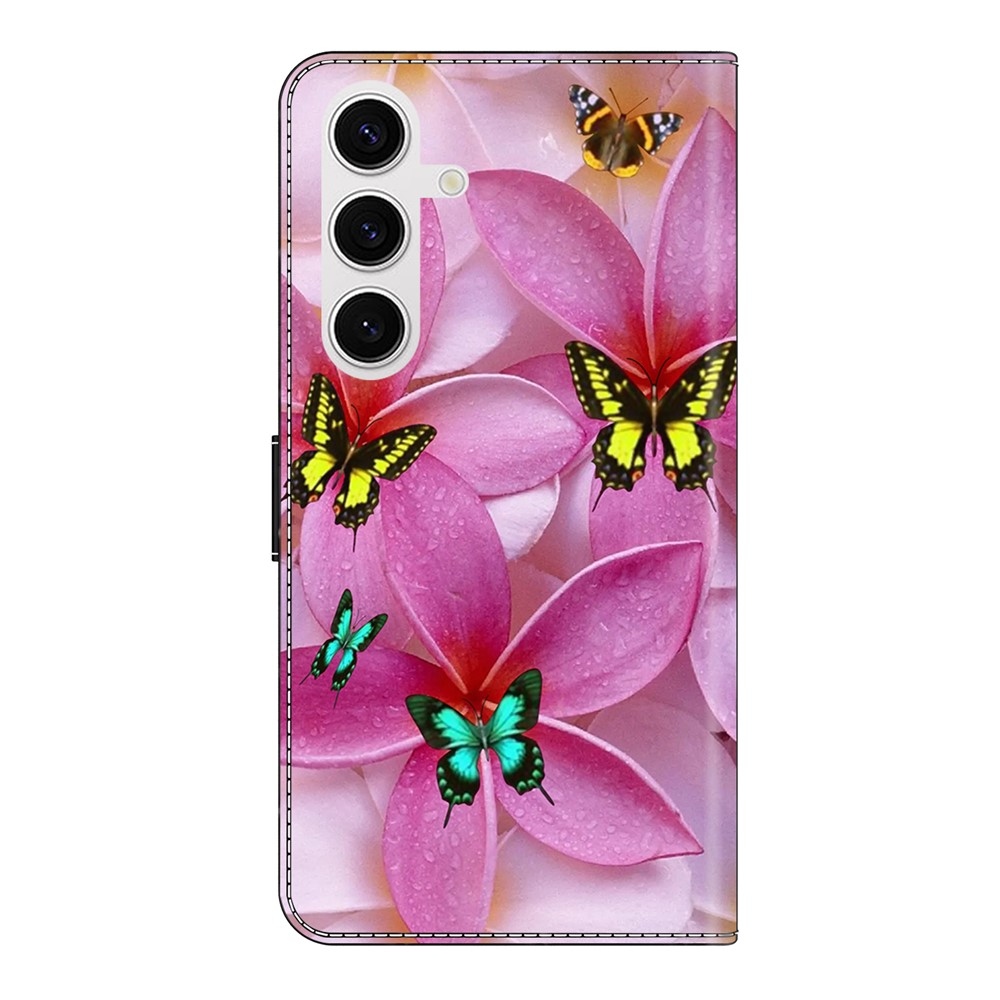 Divatos könyv tok Samsung Galaxy S26/S26 Pro készülékhez - pillangók és rózsaszín virágok