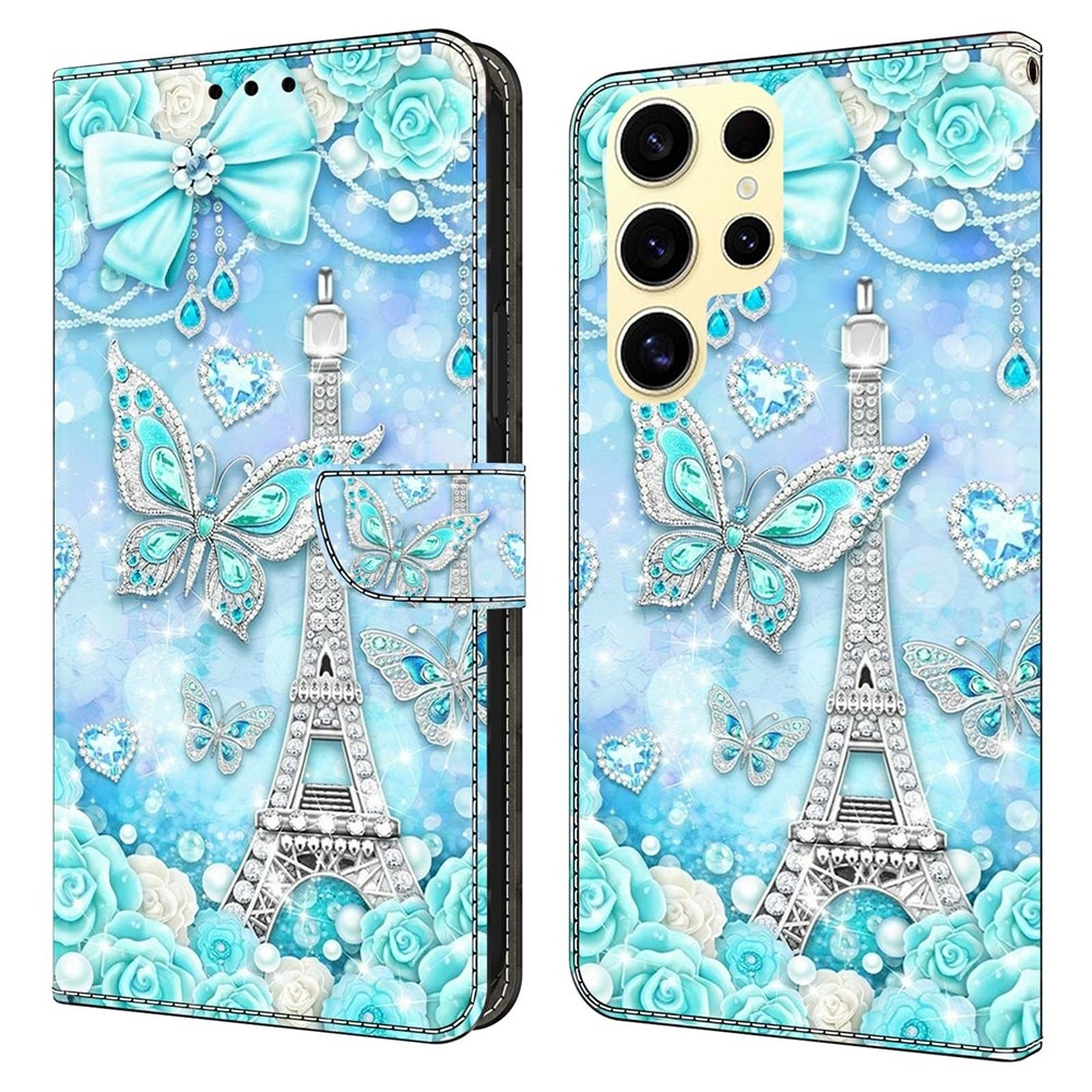 Divatos könyv tok Samsung Galaxy S26 Ultra készülékhez - Eiffel-torony és pillangók