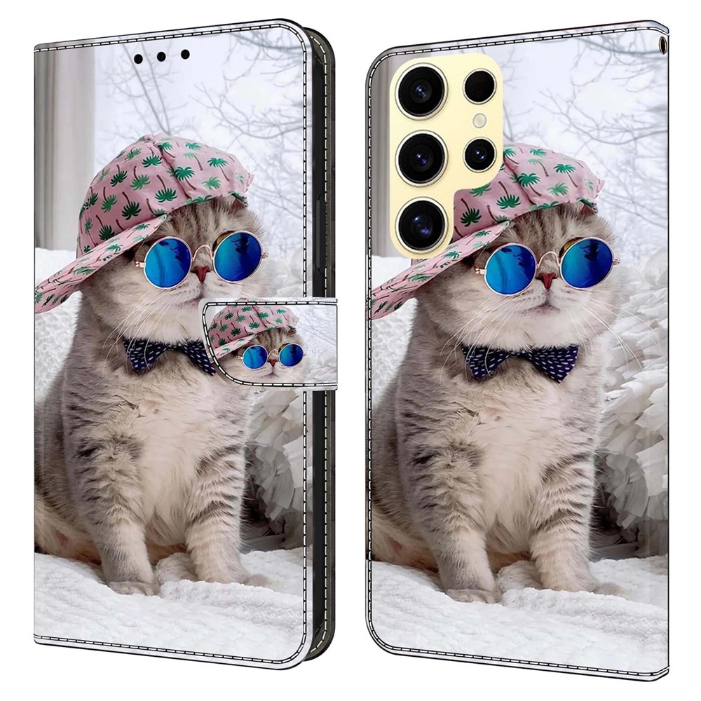 Divatos könyvtáska Samsung Galaxy S26 Ultra készülékhez - macska sapkában