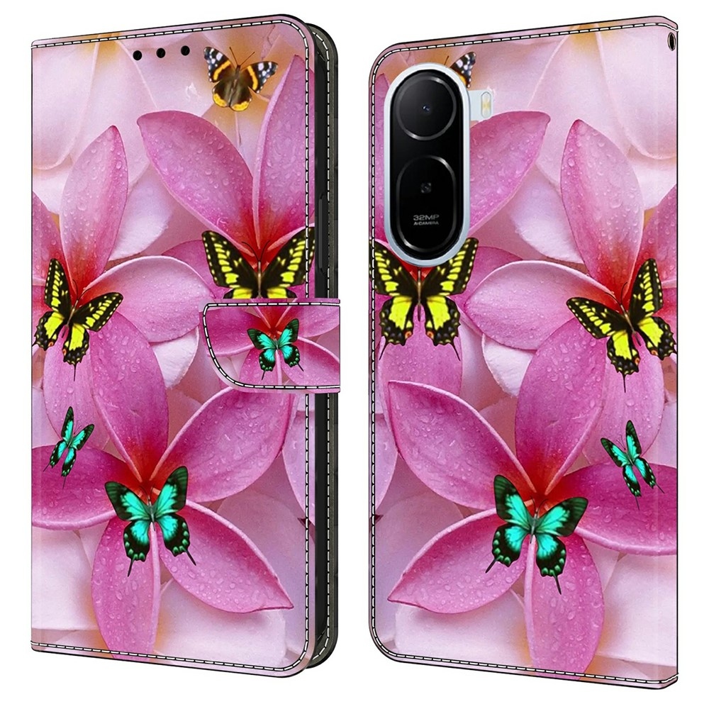Divatos könyv tok a Xiaomi Redmi A7 Pro-hoz - pillangók és rózsaszín virágok