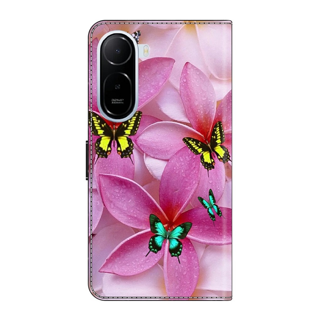 Divatos könyv tok a Xiaomi Redmi A7 Pro-hoz - pillangók és rózsaszín virágok