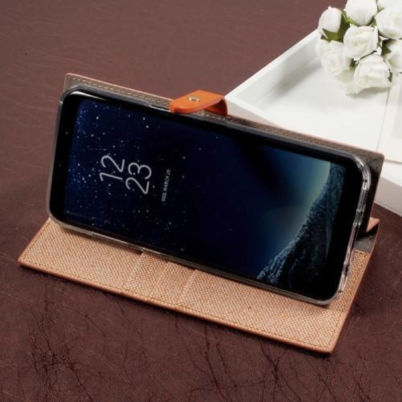 Divatos textil/PU bőr tok Samsung Galaxy S8 Plus-hoz - narancssárga
