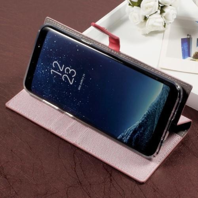 Divatos textil/PU bőr tok Samsung Galaxy S8 Plus készülékhez - rózsaszín