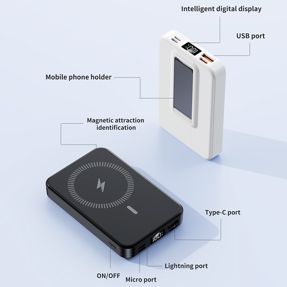 ZKD-03 mágneses külső akkumulátor 10000 mAh 15W állvánnyal - fekete