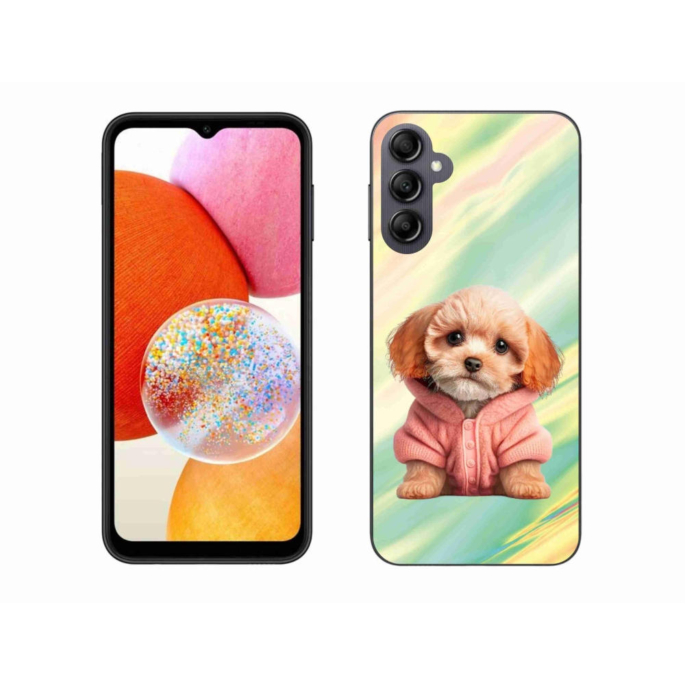 Gél borítás mmCase Samsung Galaxy A14 4G/5G - pulóveres kiskutya Samsung Galaxy A14 4G/5G - pulóverben