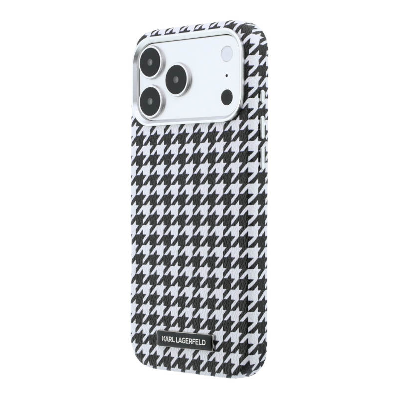 Karl Lagerfeld PU Houndstooth gyantalemez MagSafe hátlapi borító iPhone 17 Pro Max-hoz Fekete