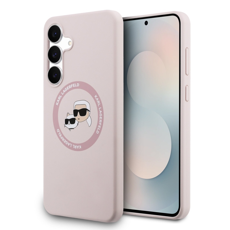 Karl Lagerfeld folyékony szilikon K&CH Heads MagSafe hátlap Samsung Galaxy S25 FE készülékhez, rózsaszín