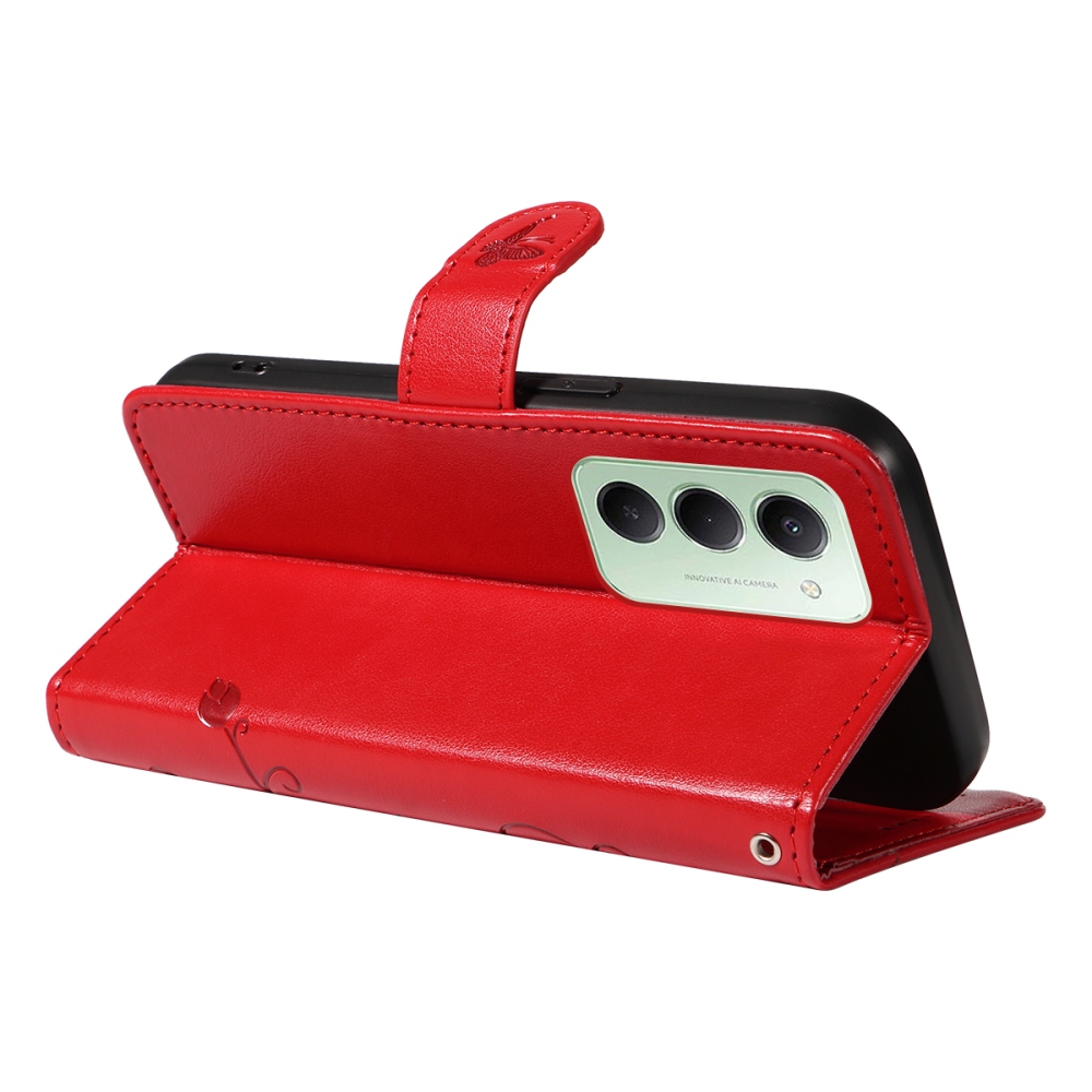 Virágos könyv tok Xiaomi Redmi 15 5G (169mm) - piros