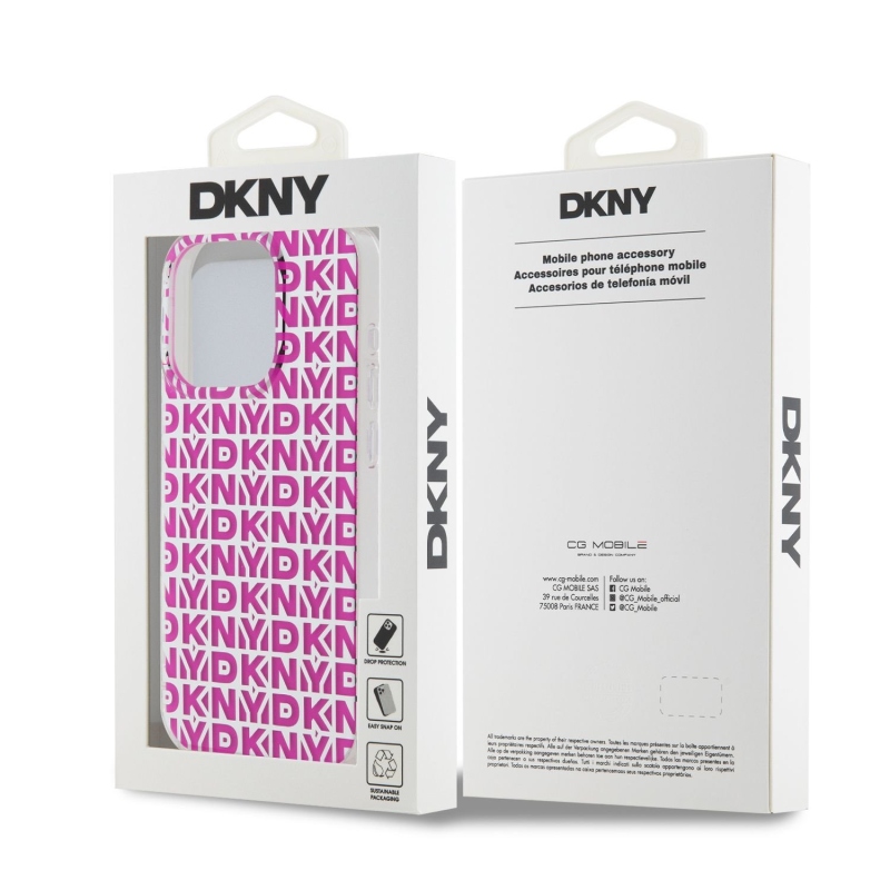 DKNY PC/TPU ismétlődő mintás hátsó borító iPhone 15 Pro rózsaszínhez