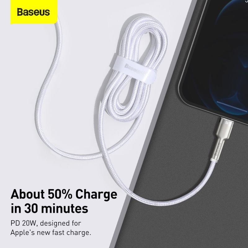 Baseus Cafule Metal sorozatú adatkábel USB-C - világítás 20W 2m Fehér