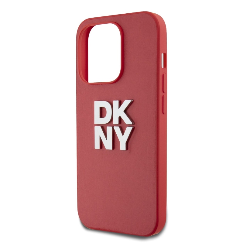 DKNY PU bőr Stack Logo csuklópánt hátlapi borító iPhone 14 Pro piroshoz