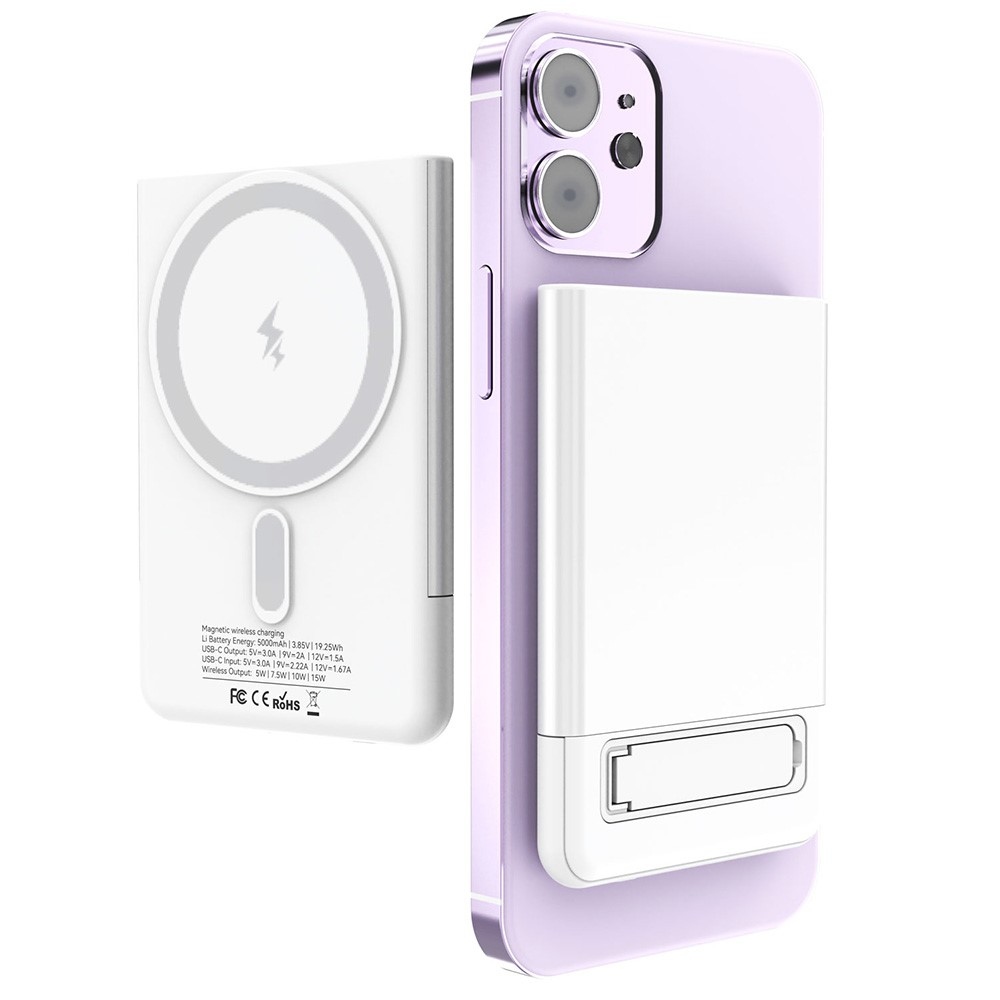 M10 Ultravékony Mágneses Külső Bank 5000 mAh 15W Állvánnyal - Fehér