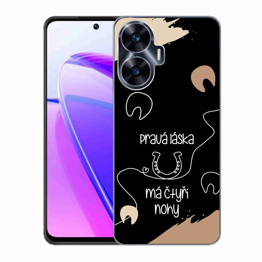 Gél borító mmCase a Realme C55 készülékhez - ló motívum fekete háttérrel