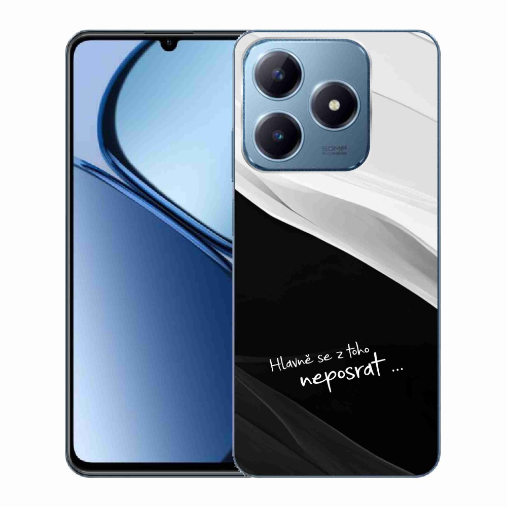 Gél borító mmCase a Realme C63 készülékhez - vicces szöveg 13 fekete-fehér háttérrel