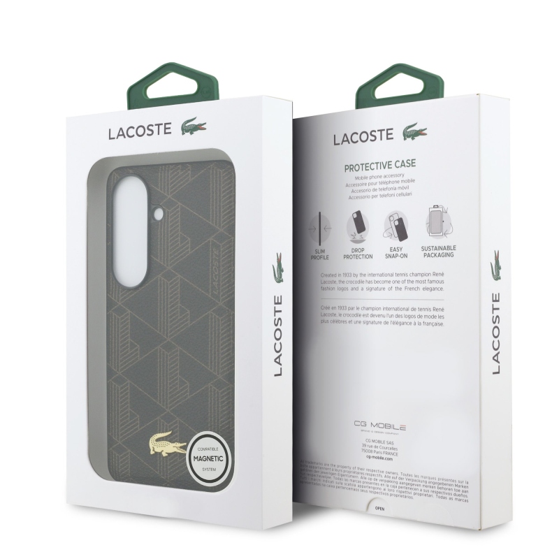 Lacoste PVC keverék monogram arany logó mágneses hátlap Samsung Galaxy S26+ barna