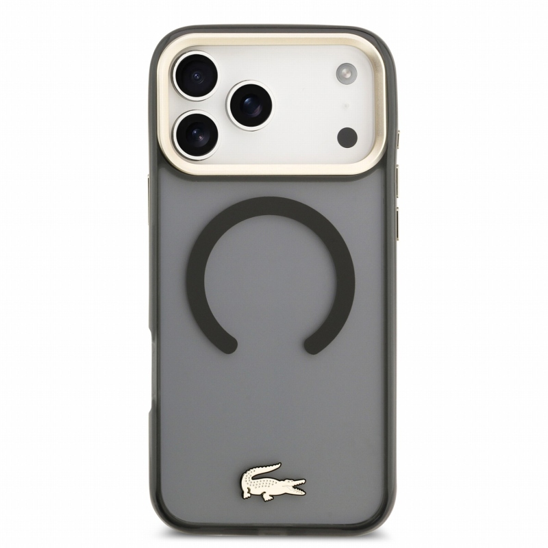 Lacoste IML ütésálló Petit Pique arany logós MagSafe hátsó tok iPhone 18 Pro Max-hoz, fekete