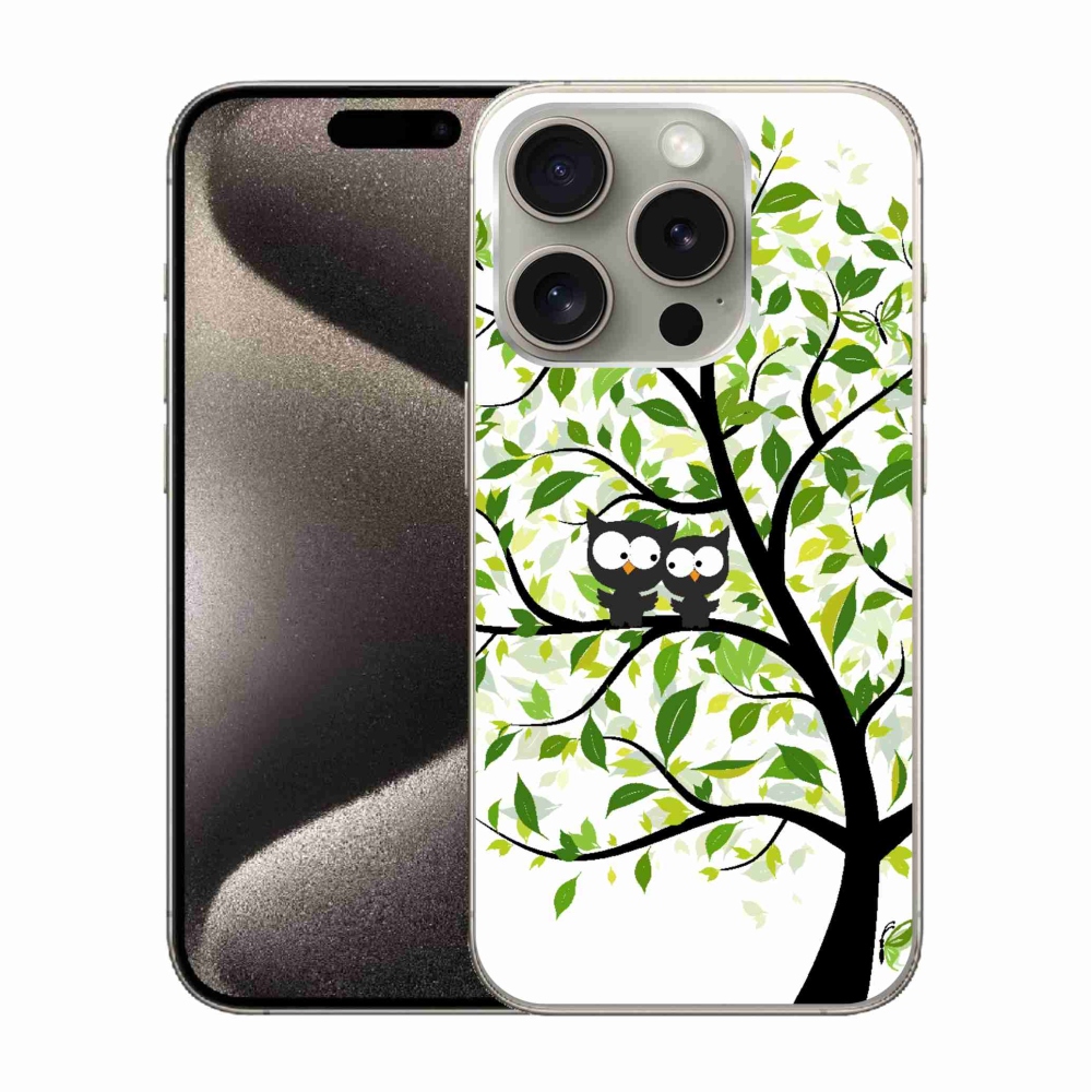 Zselés borítás mmCase iPhone 15 Pro készülékhez - baglyok a fán