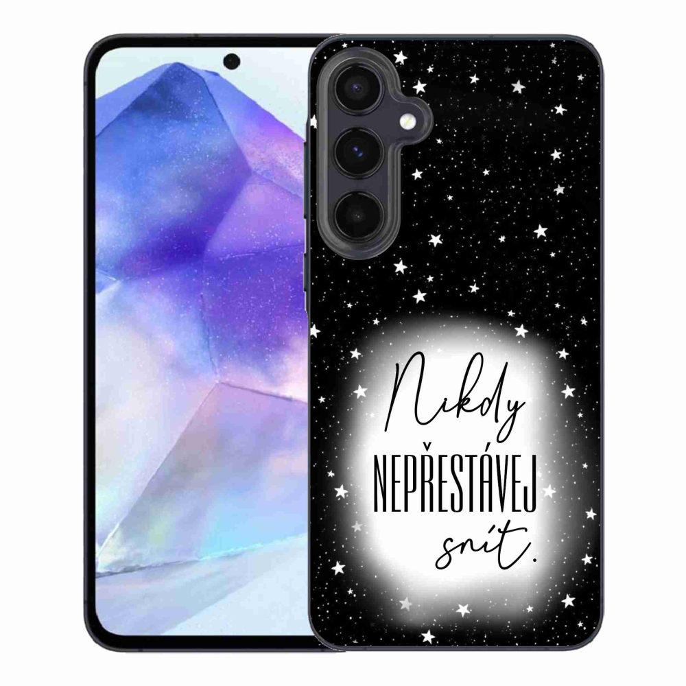 Gél borítás mmCase Samsung Galaxy A55 5G - idézet 1 fehér és fekete háttérrel