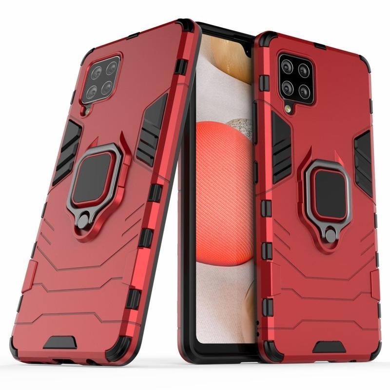Ujjálló hibrid tok ujjbeggyel a Samsung Galaxy A42 5G számára - piros