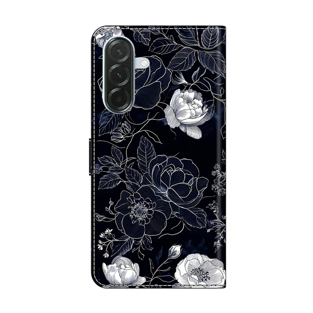 Határozottan könyv tok Samsung Galaxy A57 5G - fekete-fehér virágokkal