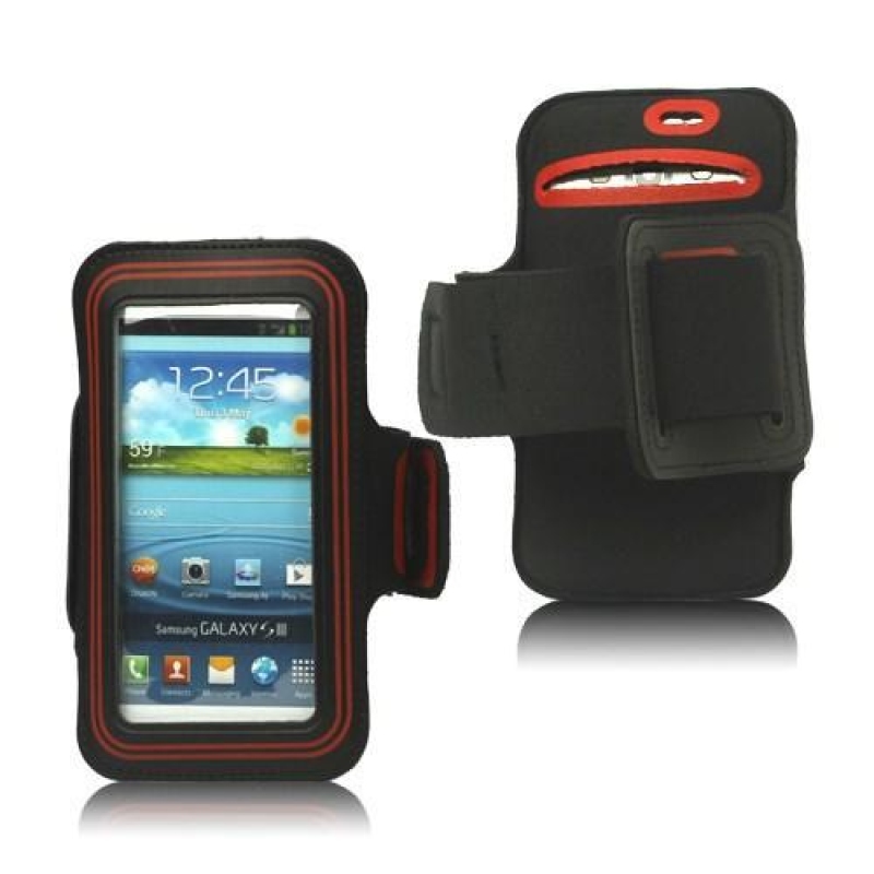 Fitness sport mobiltelefon tok (140 x 75 mm) - fekete/piros