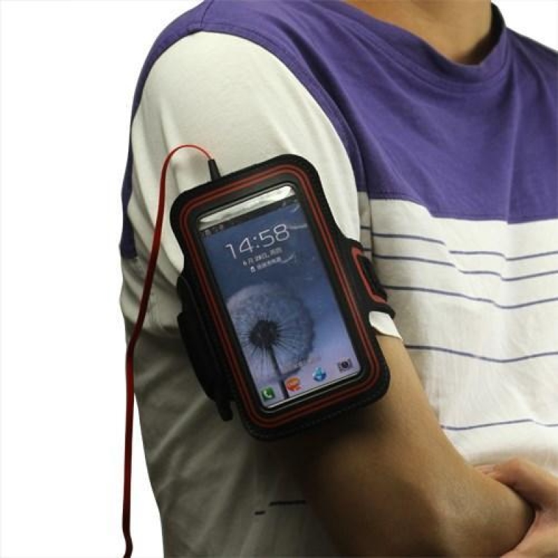 Fitness sport mobiltelefon tok (140 x 75 mm) - fekete/piros