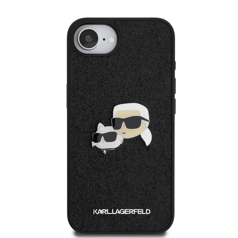 Karl Lagerfeld Fixed Glitter Metal K&CH hátlap iPhone 16e készülékhez Fekete