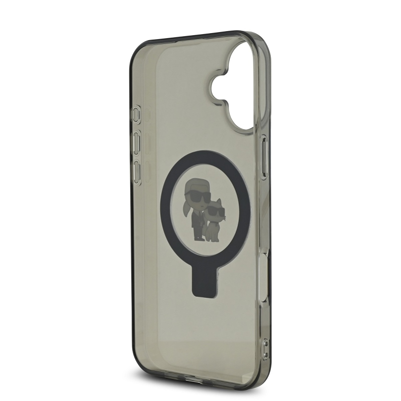 Karl Lagerfeld Ringstand Karl és Choupette MagSafe hátlapi borító iPhone 16 Plus készülékhez Fekete