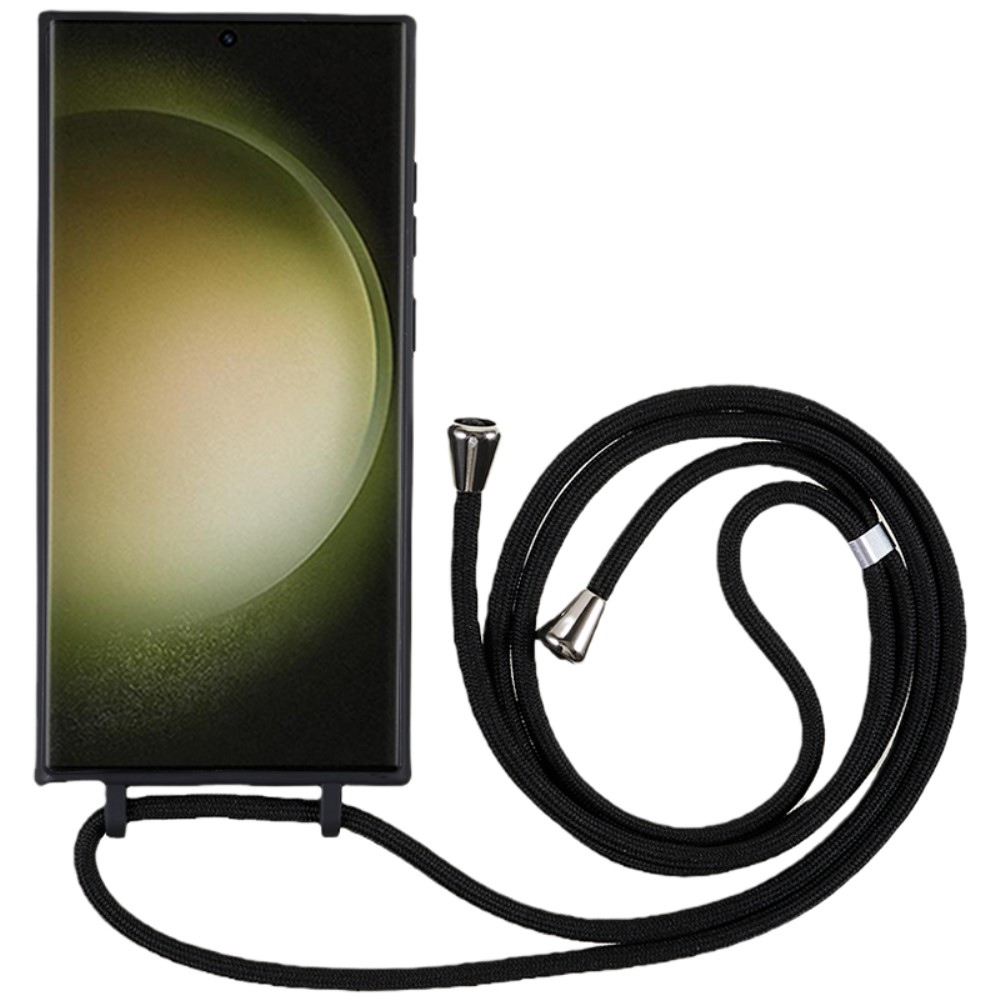 Zsinórral ellátott zselés tok Samsung Galaxy S25 Ultra készülékhez - fekete