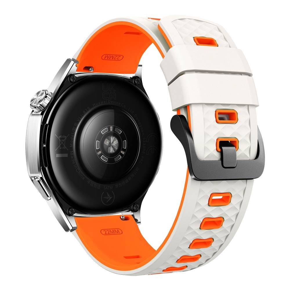 22 mm-es lapos szilikon karkötő a Garmin Forerunner 970/Forerunner 570 47 mm/265 modellekhez – bézs/narancssárga