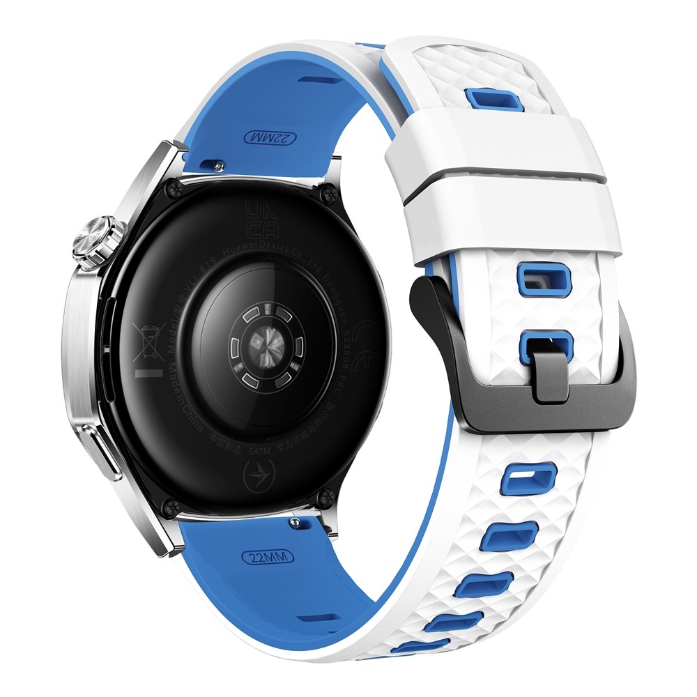22 mm-es lapos szilikon karkötő a Garmin Forerunner 970/Forerunner 570 47 mm/265 modellekhez – fehér/kék