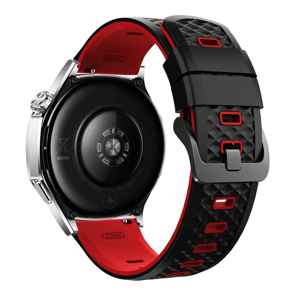 22 mm-es lapos szilikon karkötő a Garmin Forerunner 970/Forerunner 570 47 mm/265 modellekhez – fekete/piros