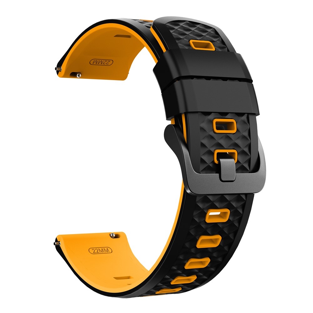 22 mm-es lapos szilikon karkötő a Garmin Forerunner 970/Forerunner 570 47 mm/265 modellekhez – fekete/sárga