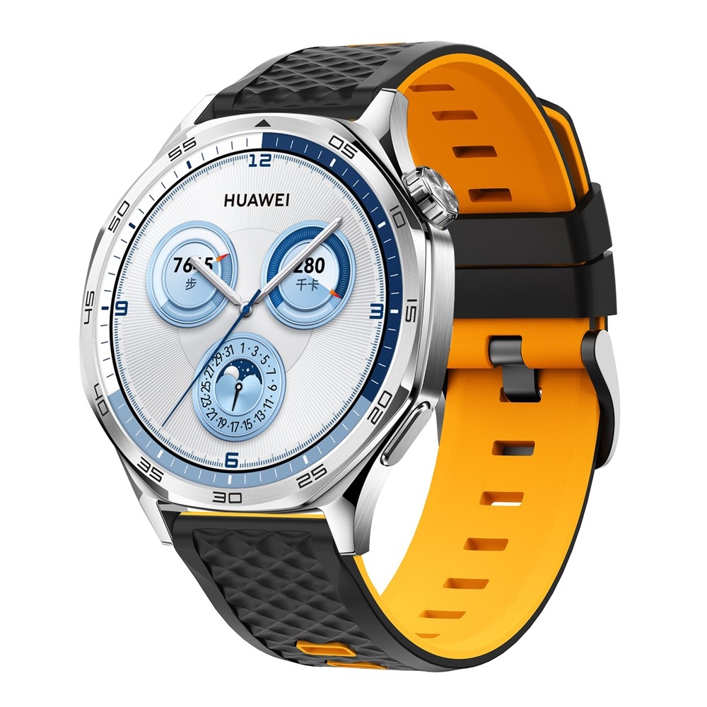 22 mm-es lapos szilikon karkötő a Garmin Forerunner 970/Forerunner 570 47 mm/265 modellekhez – fekete/sárga