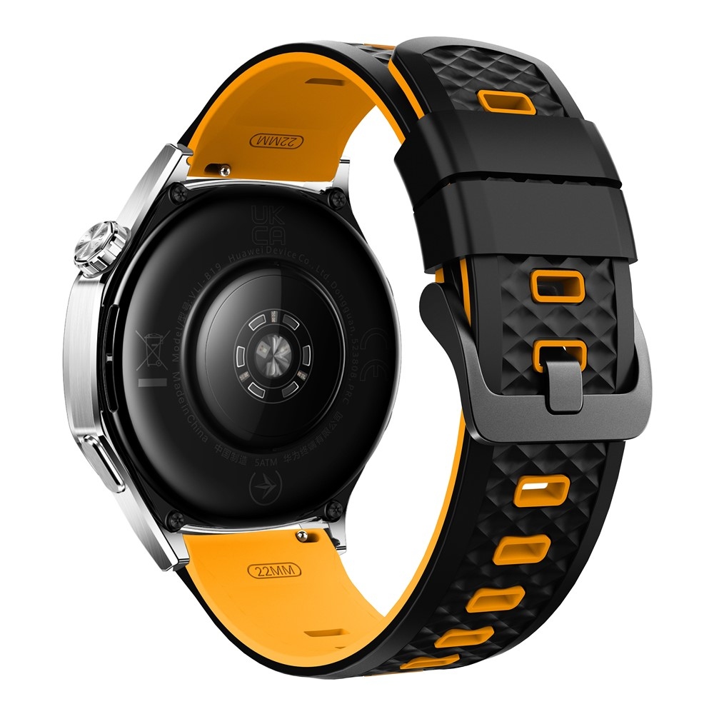 22 mm-es lapos szilikon karkötő a Garmin Forerunner 970/Forerunner 570 47 mm/265 modellekhez – fekete/sárga
