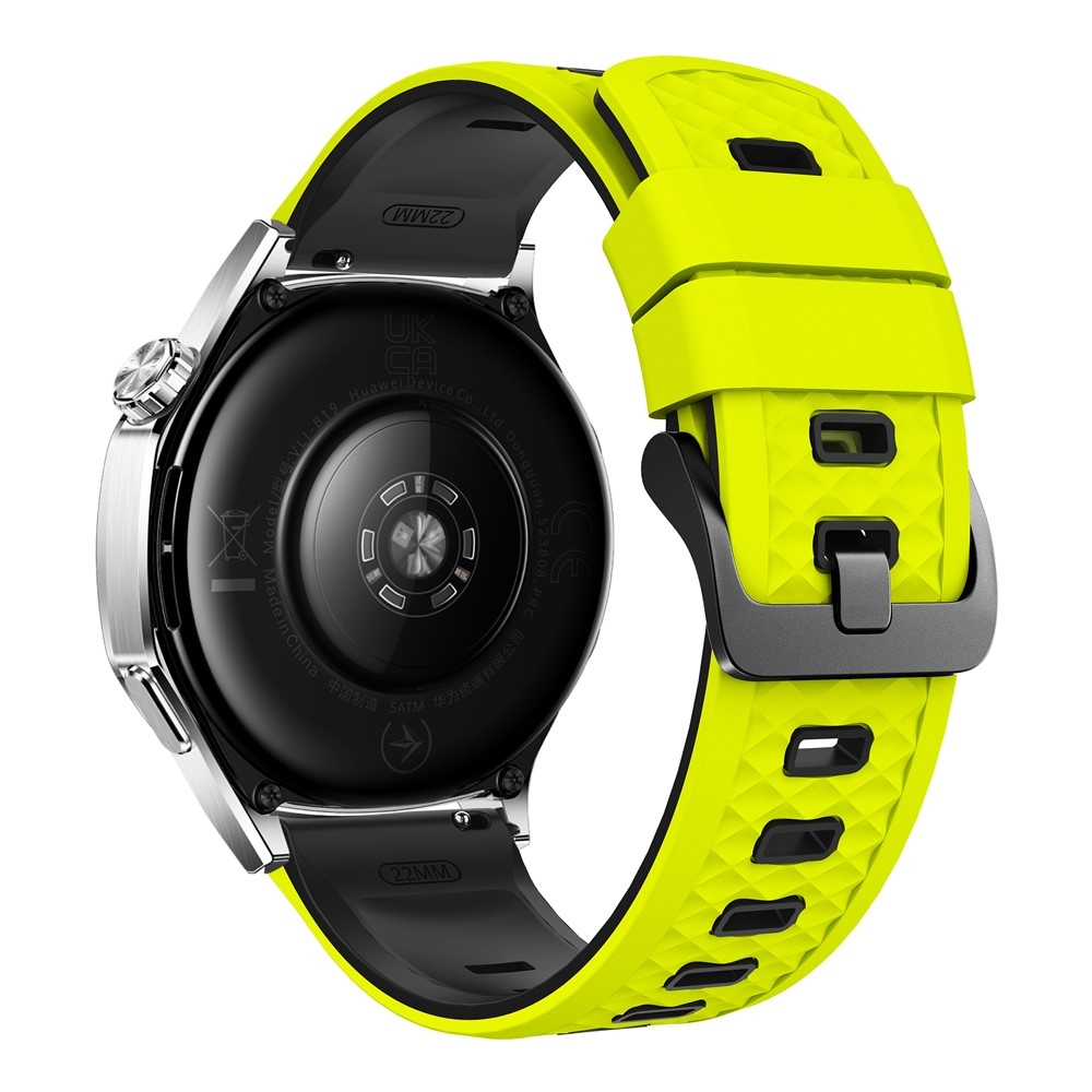 22 mm-es lapos szilikon karkötő a Garmin Forerunner 970/Forerunner 570 47 mm/265 modellekhez – sárgászöld/fekete