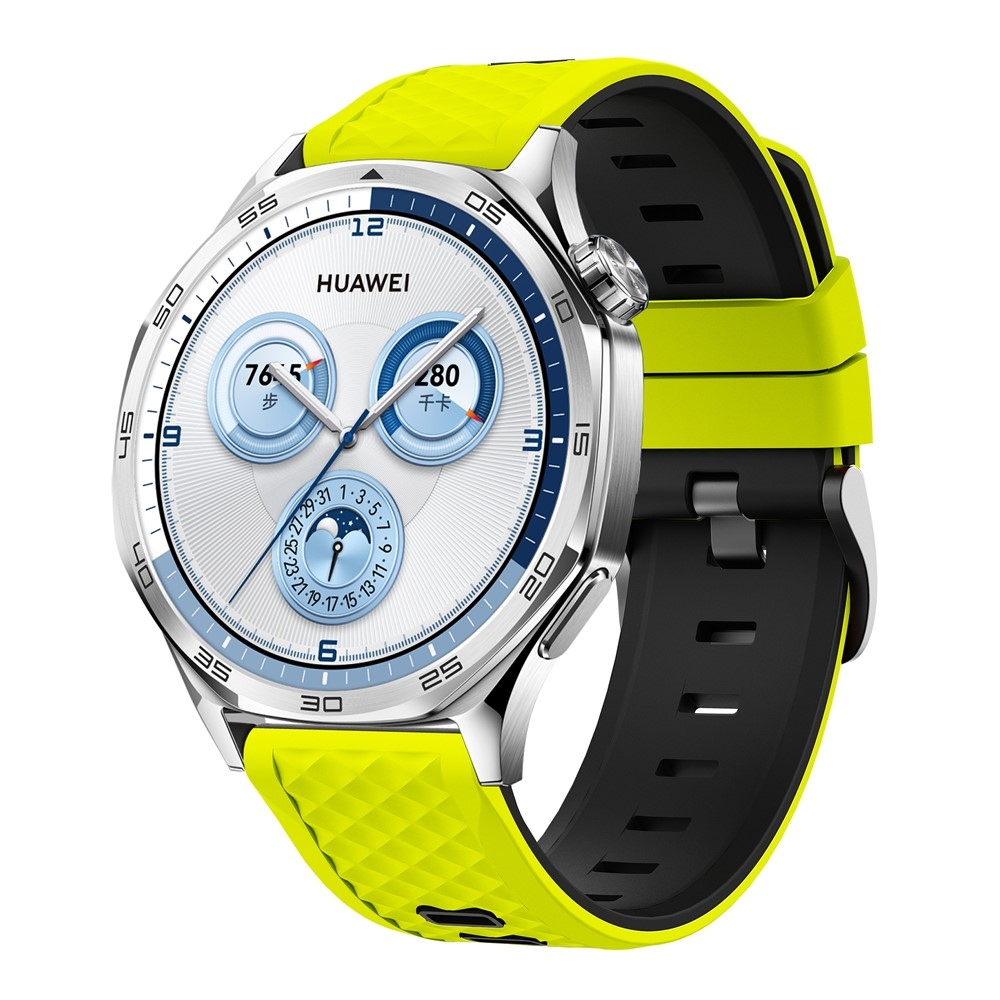 22 mm-es lapos szilikon karkötő a Garmin Forerunner 970/Forerunner 570 47 mm/265 modellekhez – sárgászöld/fekete