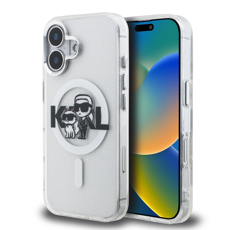 Karl Lagerfeld IML Glitter Karl és Choupette Sketch MagSafe hátlap iPhone 16-hoz Átlátszó