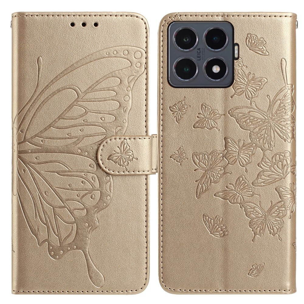 Virágos pillangó könyv tok Xiaomi 15T Pro-hoz - arany színű