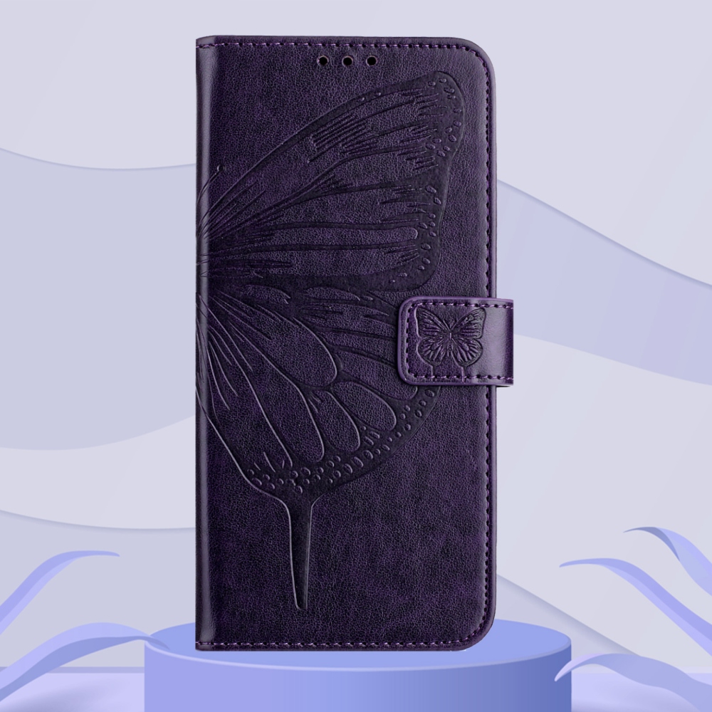 Virágos pillangó könyv tok Xiaomi Poco X8 Pro Max 5G - sötét lila