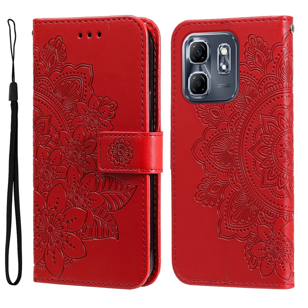 Virágos könyvtáska az Infinix Hot 50i/Smart 9 készülékhez - piros színben