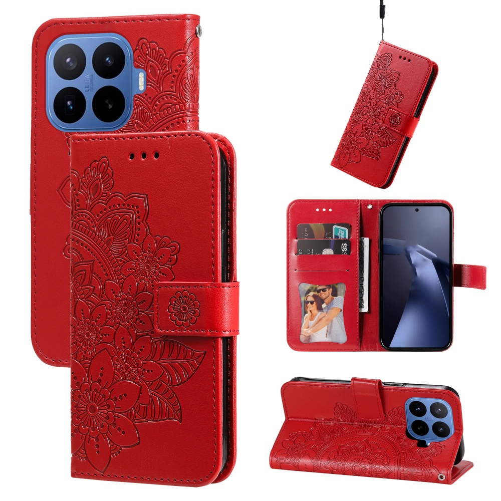 Virágos könyv tok Xiaomi 17T Pro-hoz - piros